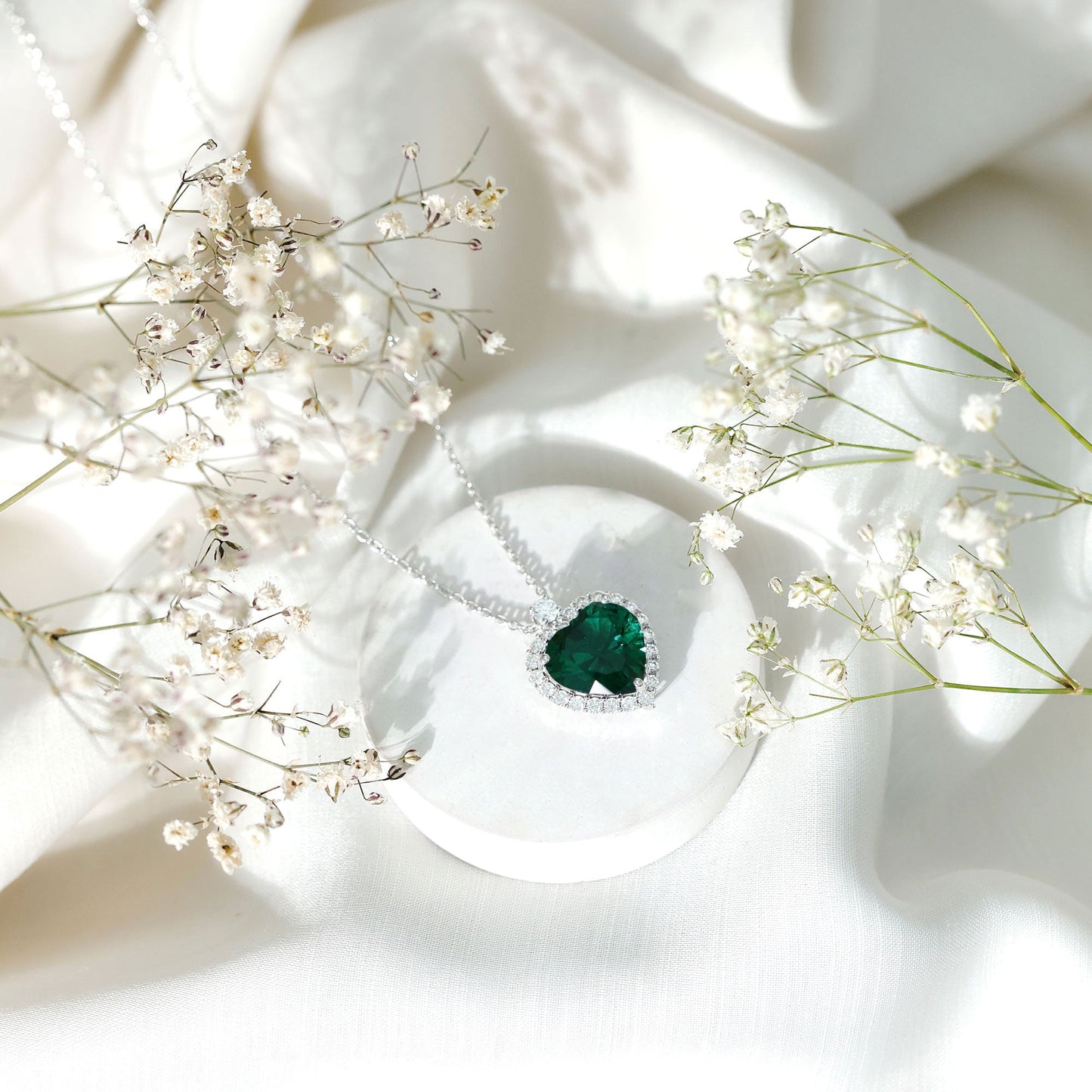 Lab Created 12 MM Emerald Moissanite Heart Pendant Necklace