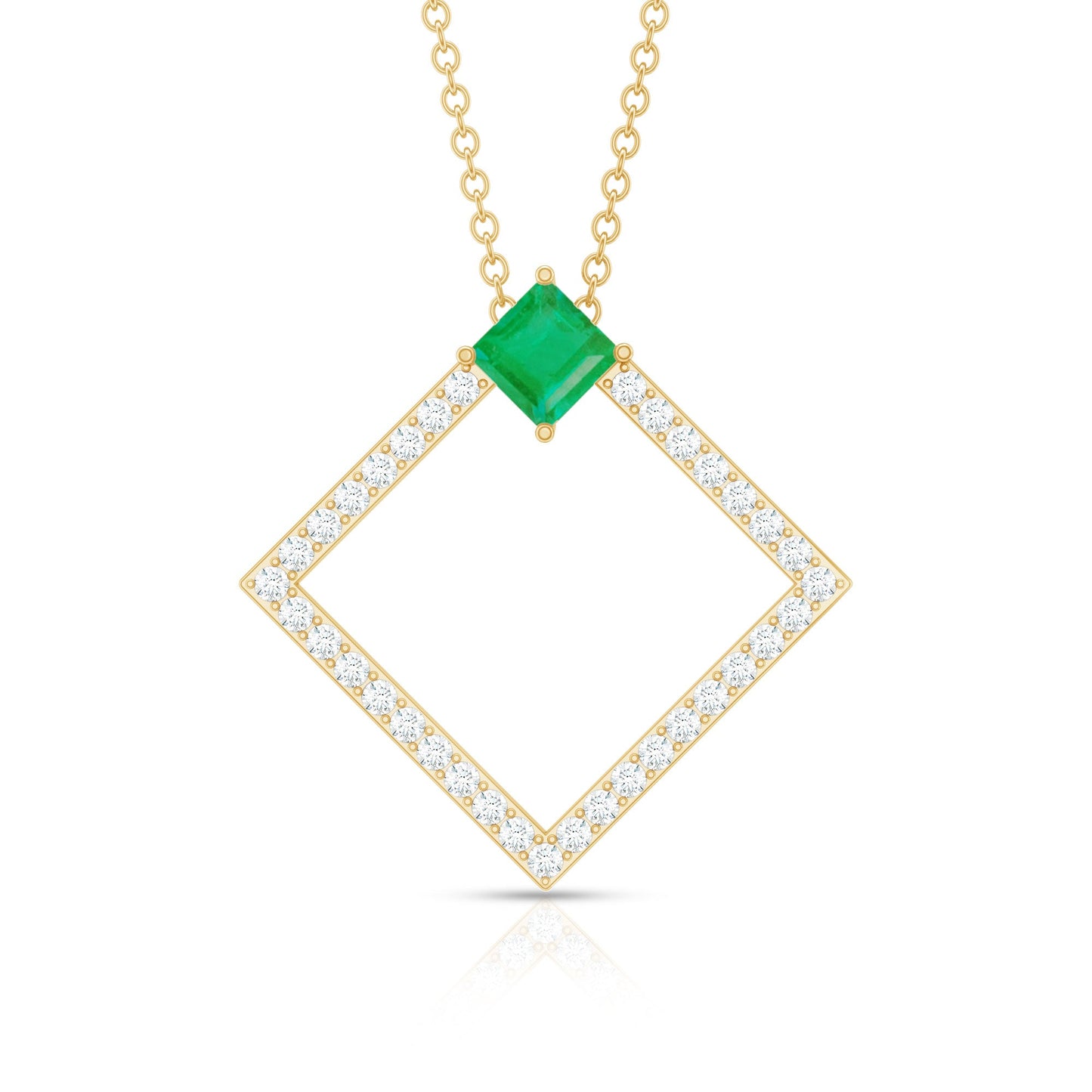 Princess Cut Emerald and Diamond Square Necklace