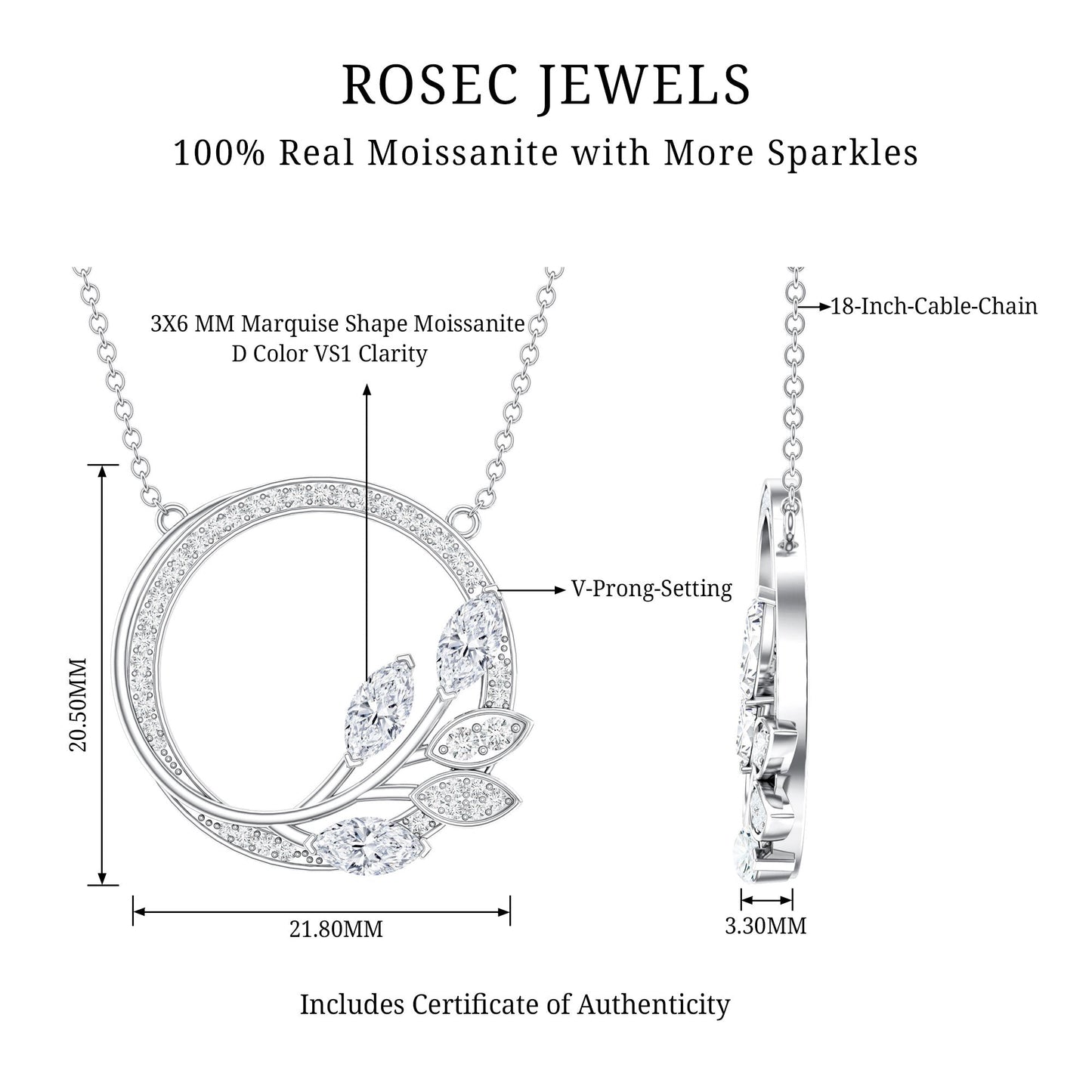 1 CT Marquise and Round Cut Moissanite Leaf Eternity Necklace