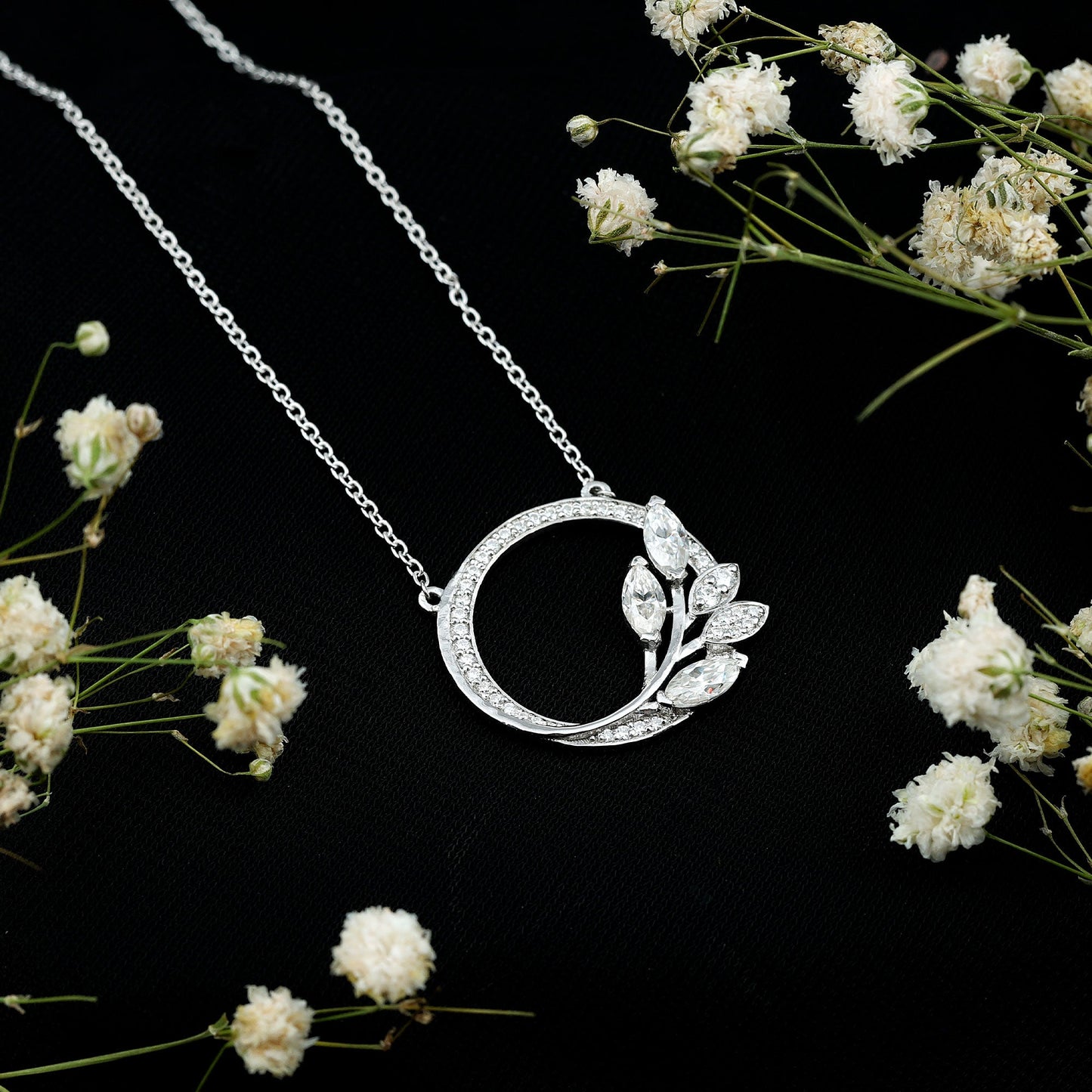 1 CT Marquise and Round Cut Moissanite Leaf Eternity Necklace