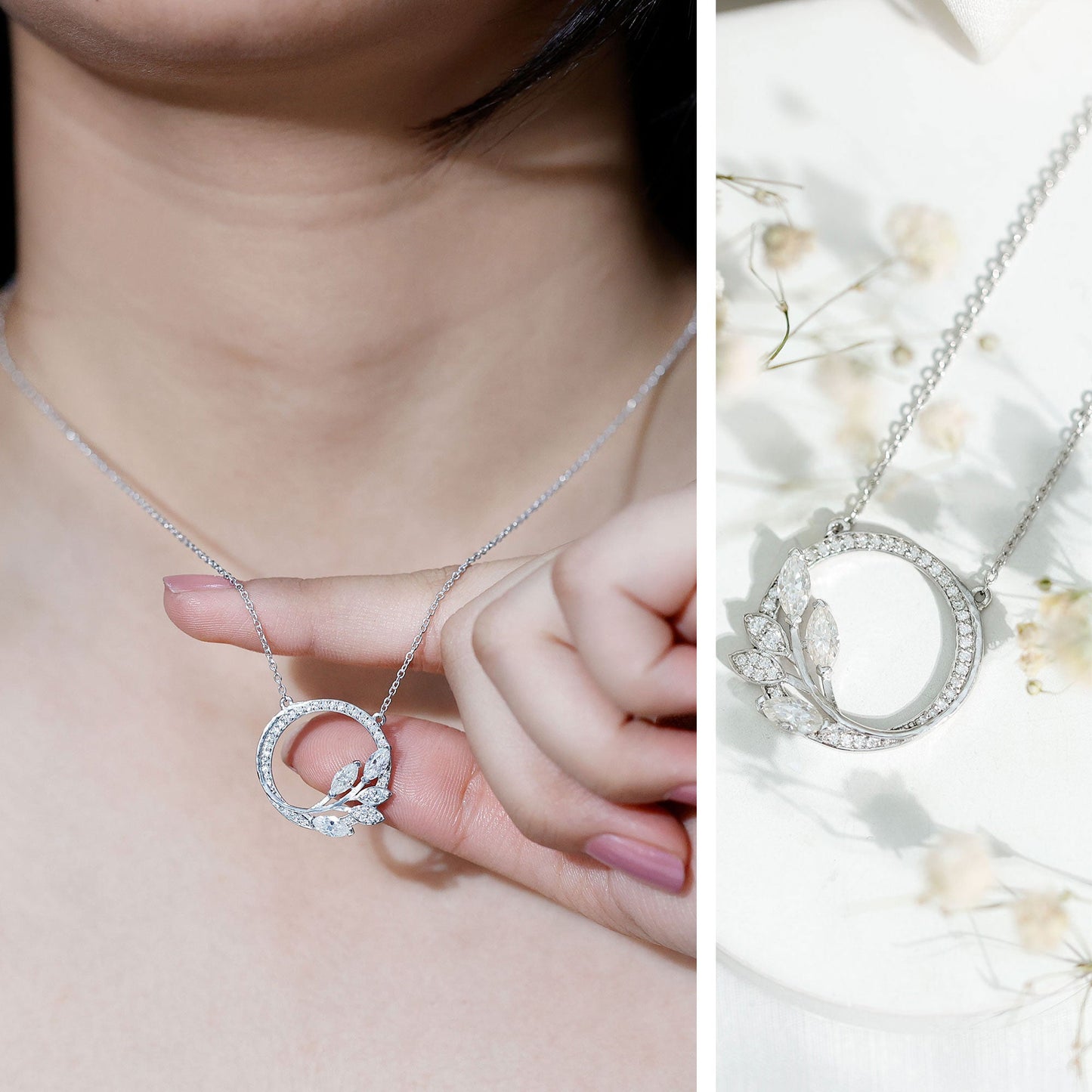 1 CT Marquise and Round Cut Moissanite Leaf Eternity Necklace