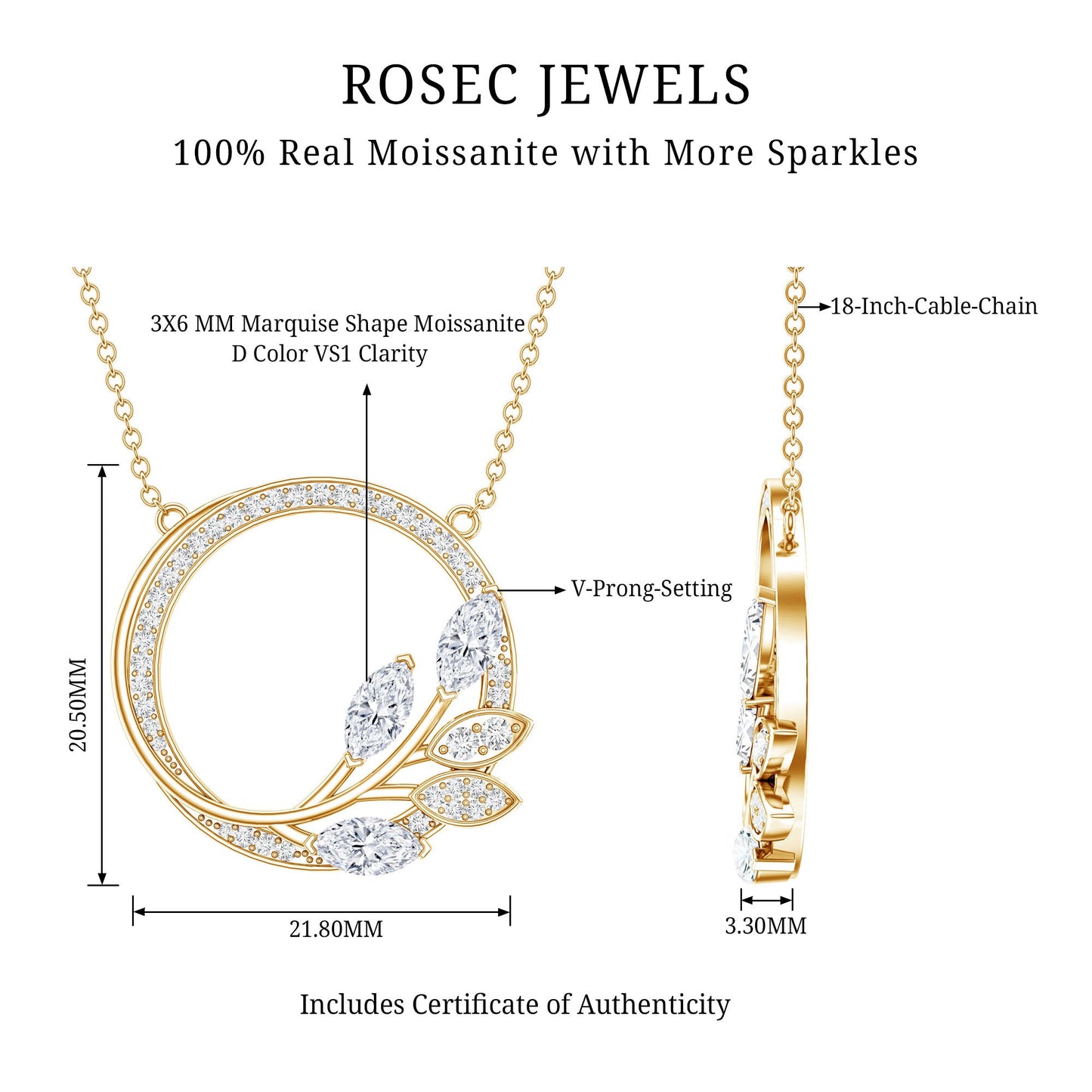 1 CT Marquise and Round Cut Moissanite Leaf Eternity Necklace