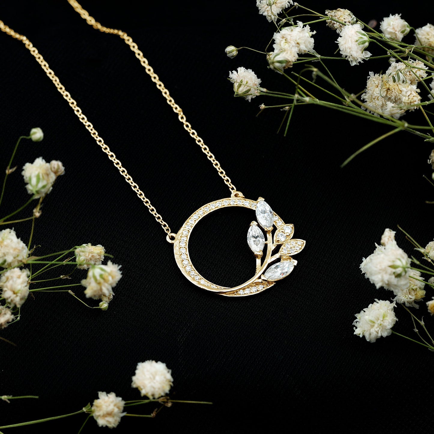 1 CT Marquise and Round Cut Moissanite Leaf Eternity Necklace