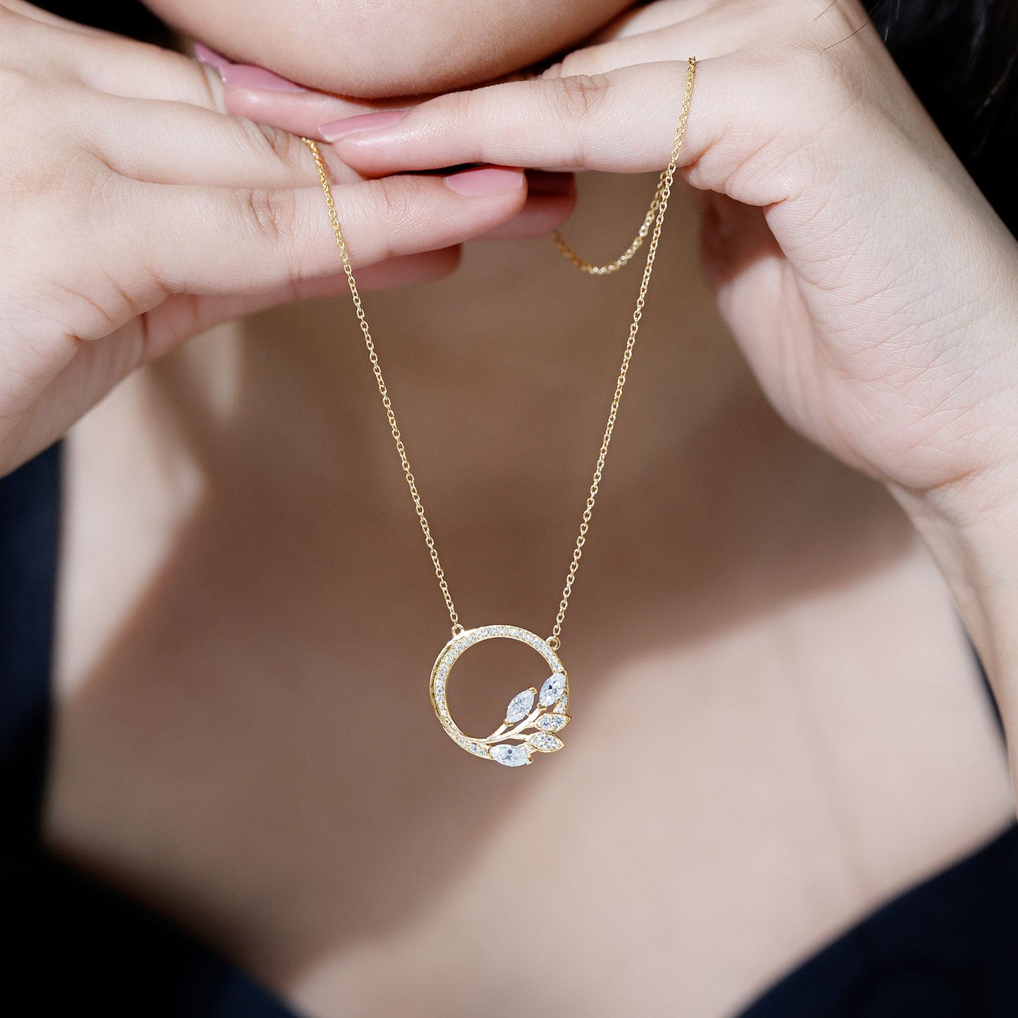 1 CT Marquise and Round Cut Moissanite Leaf Eternity Necklace