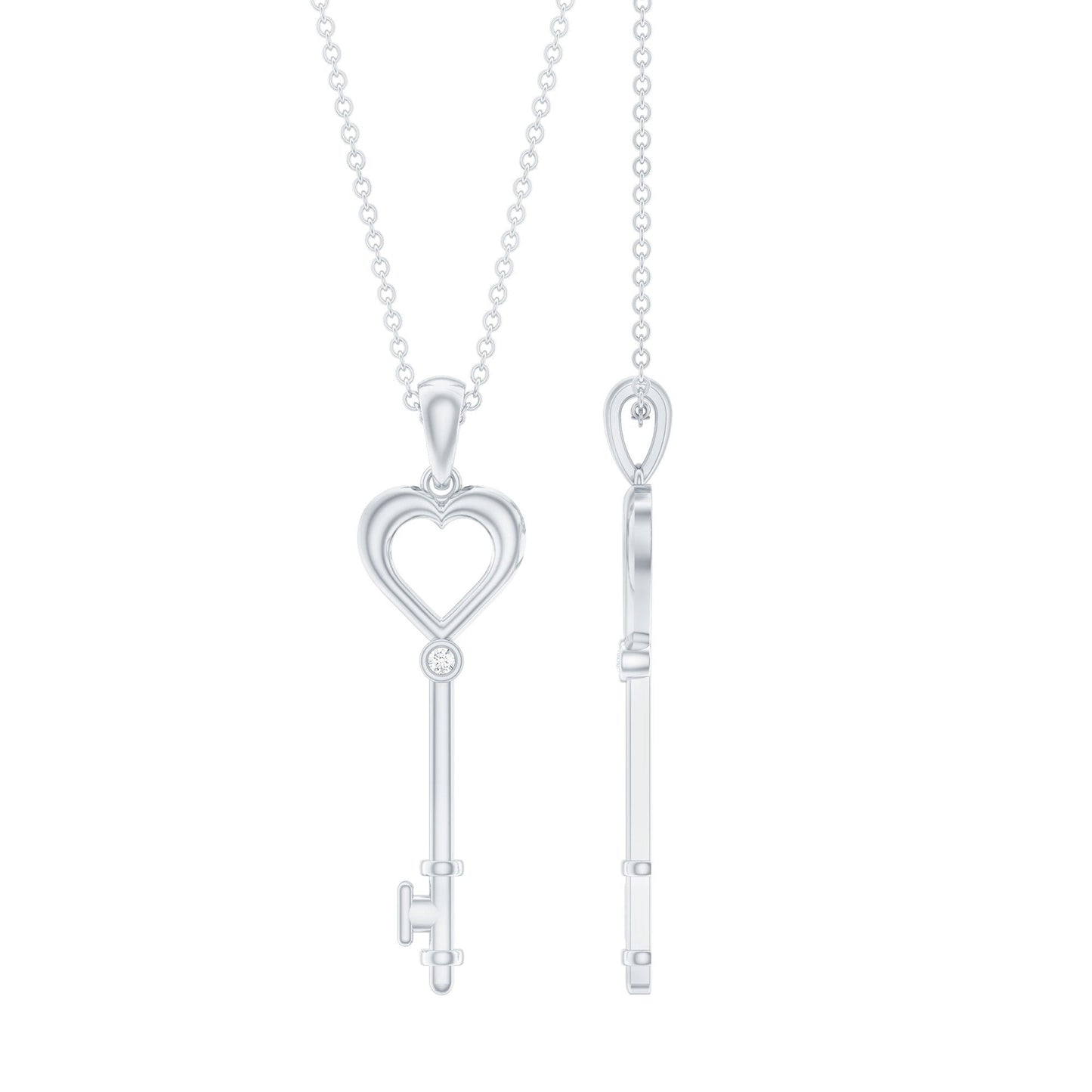 Diamond Heart Key Pendant Necklace For Women