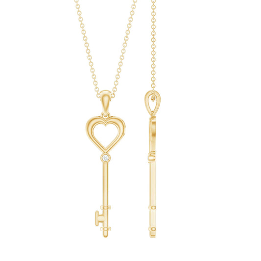 Diamond Heart Key Pendant Necklace For Women