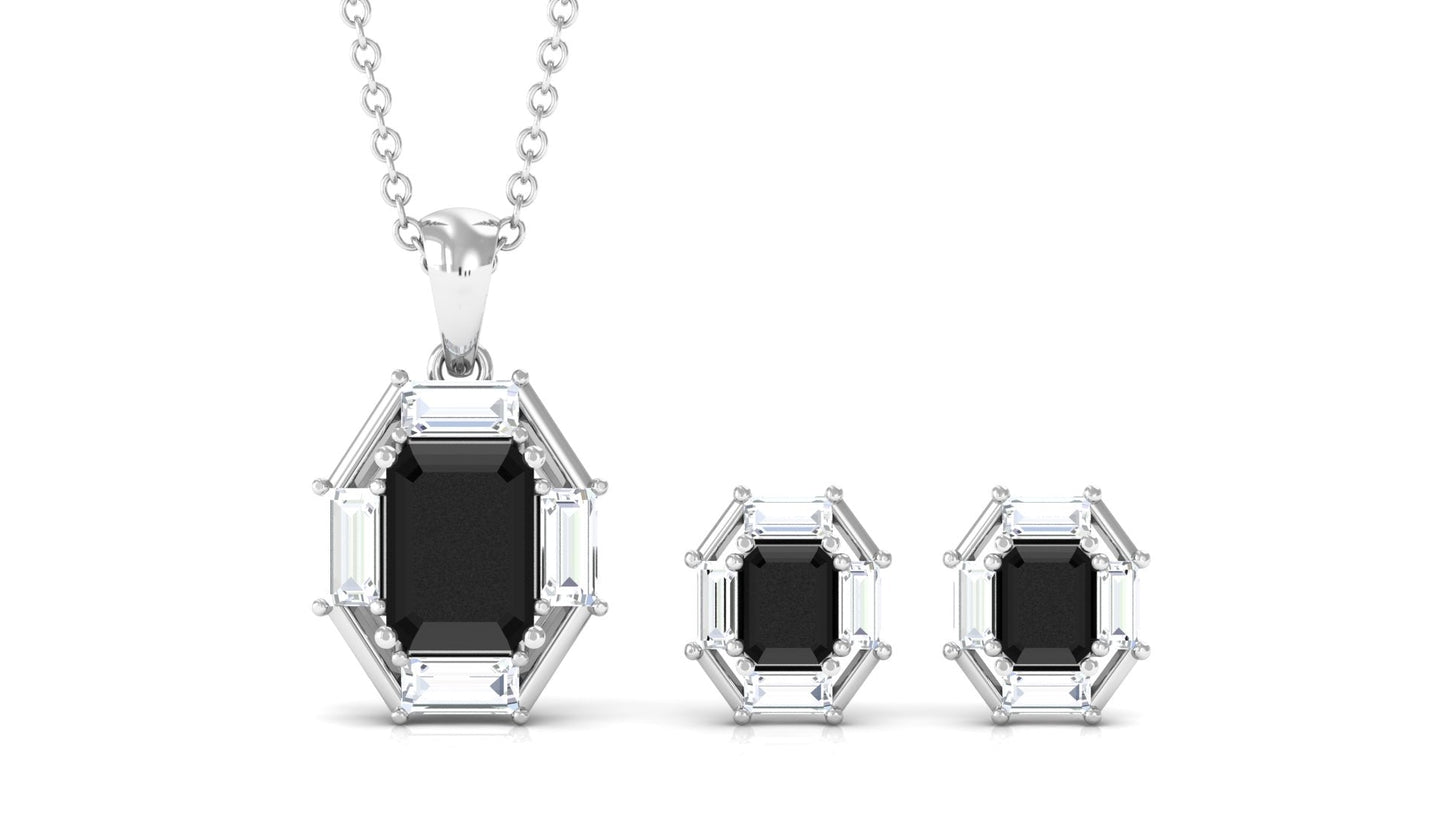2 CT Art Deco Black Onyx and Moissanite Pendant Earrings Set