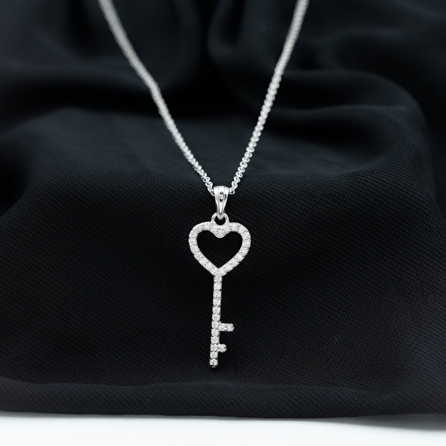 Simple Cubic Zirconia Heart Key Necklace