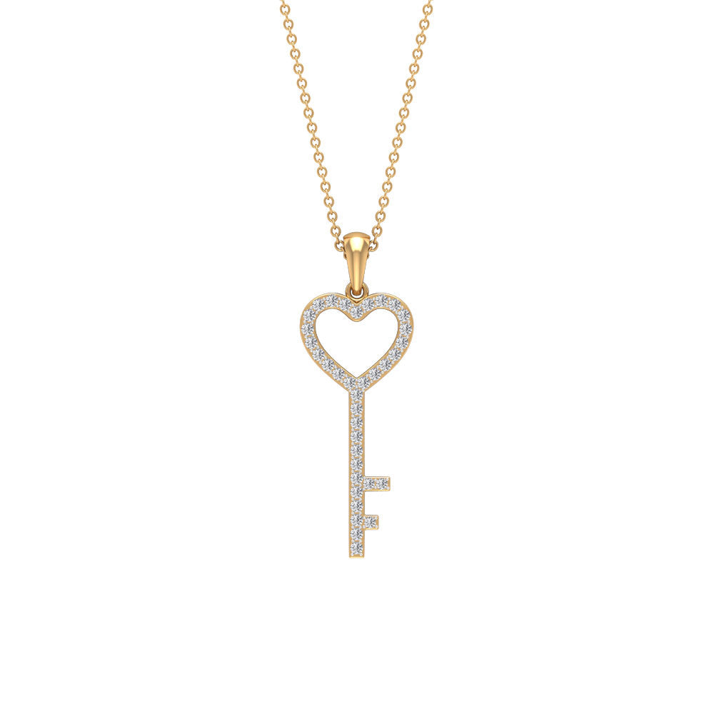 Simple Cubic Zirconia Heart Key Necklace
