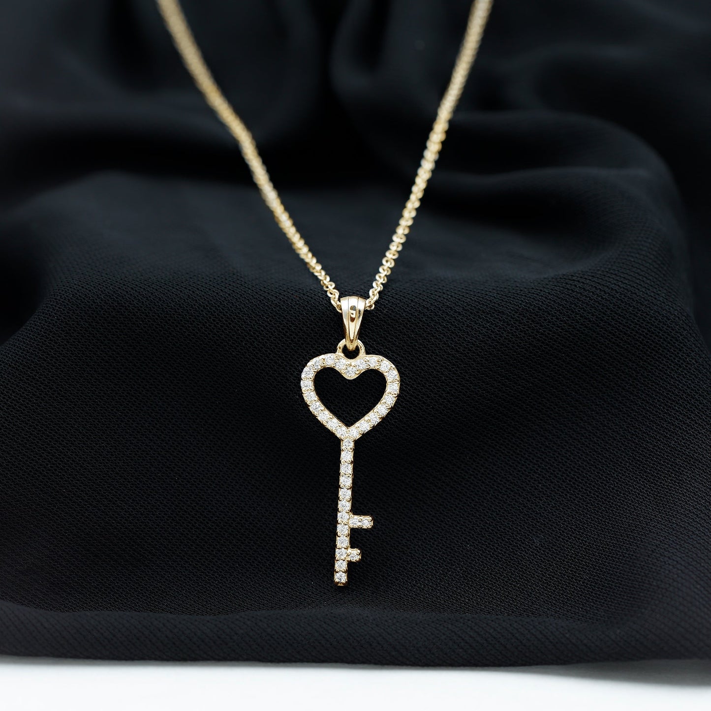 Simple Cubic Zirconia Heart Key Necklace