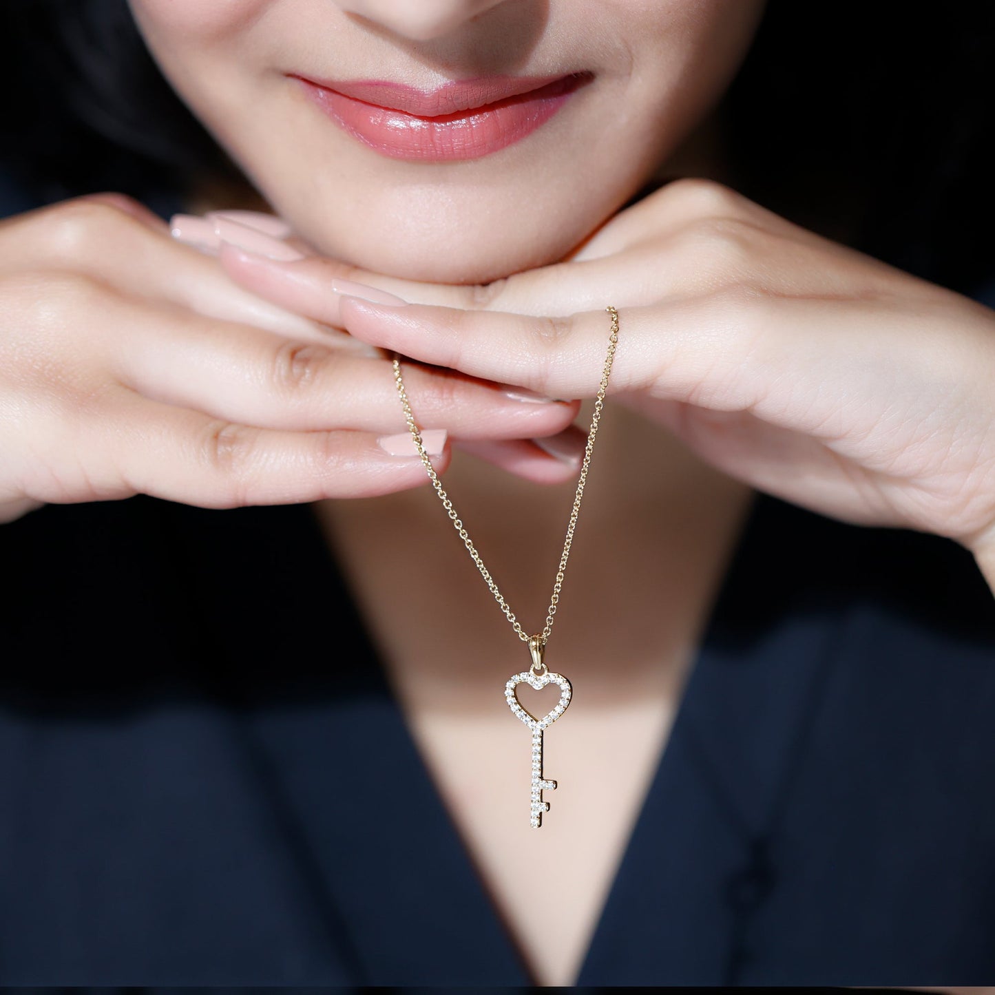 Simple Cubic Zirconia Heart Key Necklace