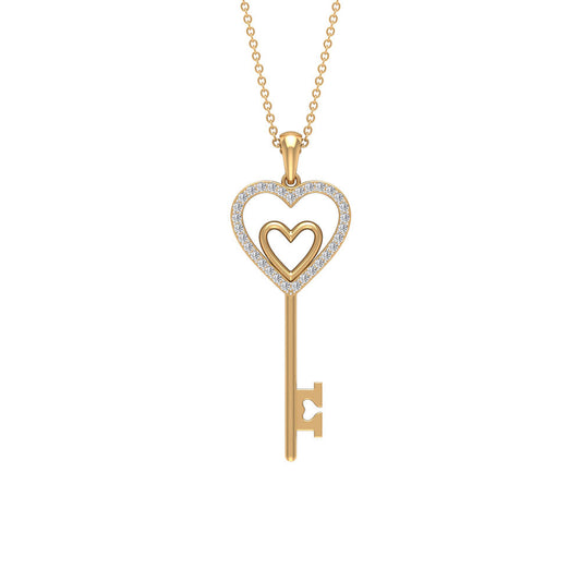 Twin Heart Key Necklace with Cubic Zirconia