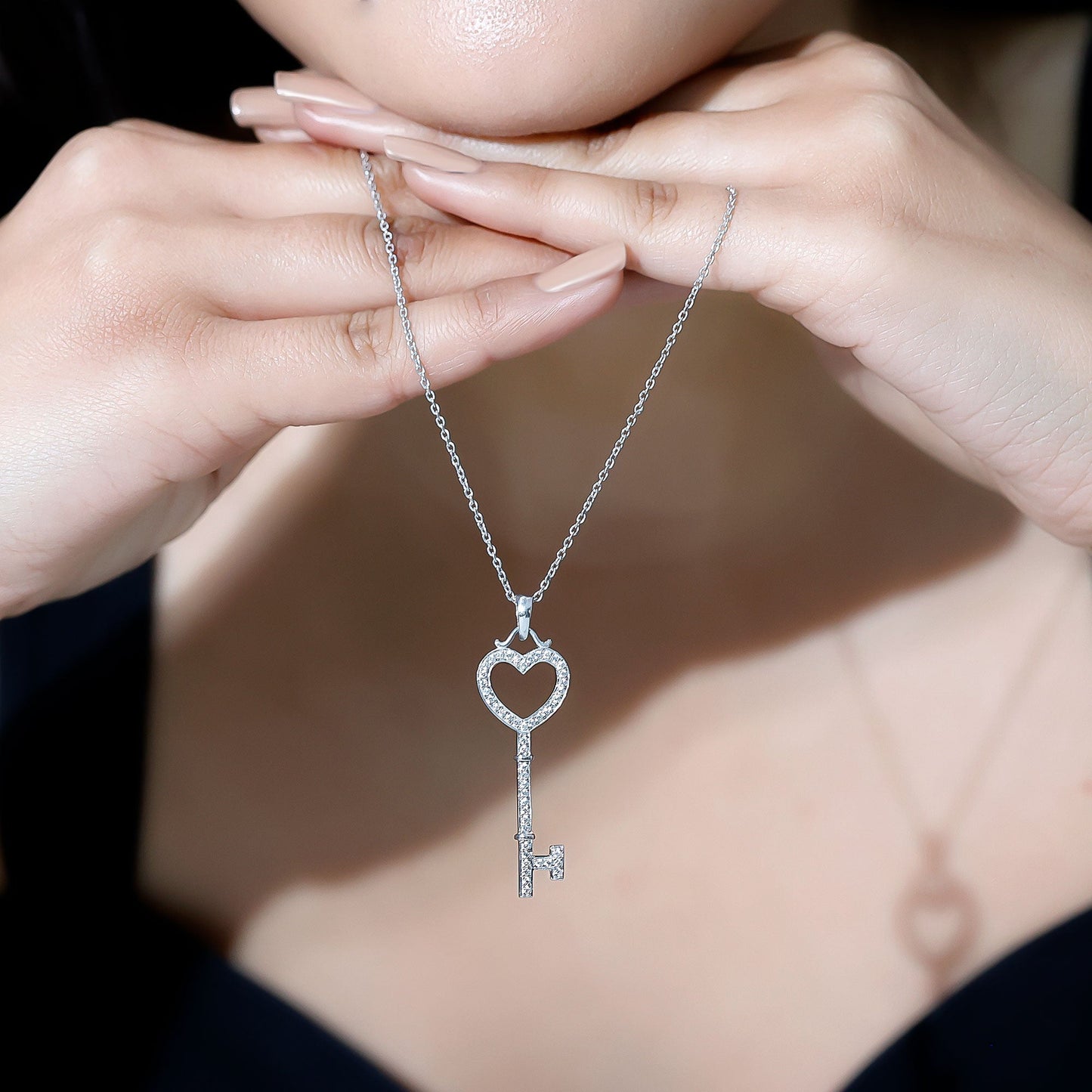 Open Heart Key Pendant with Zircon