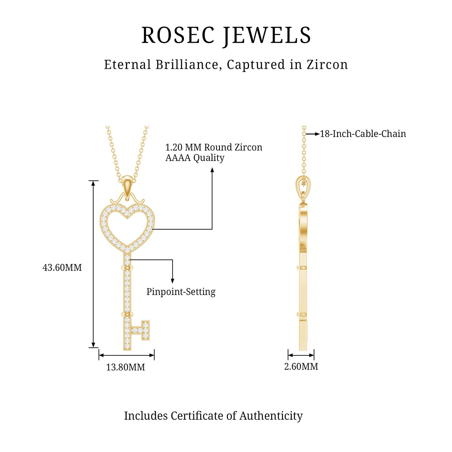 Open Heart Key Pendant with Zircon