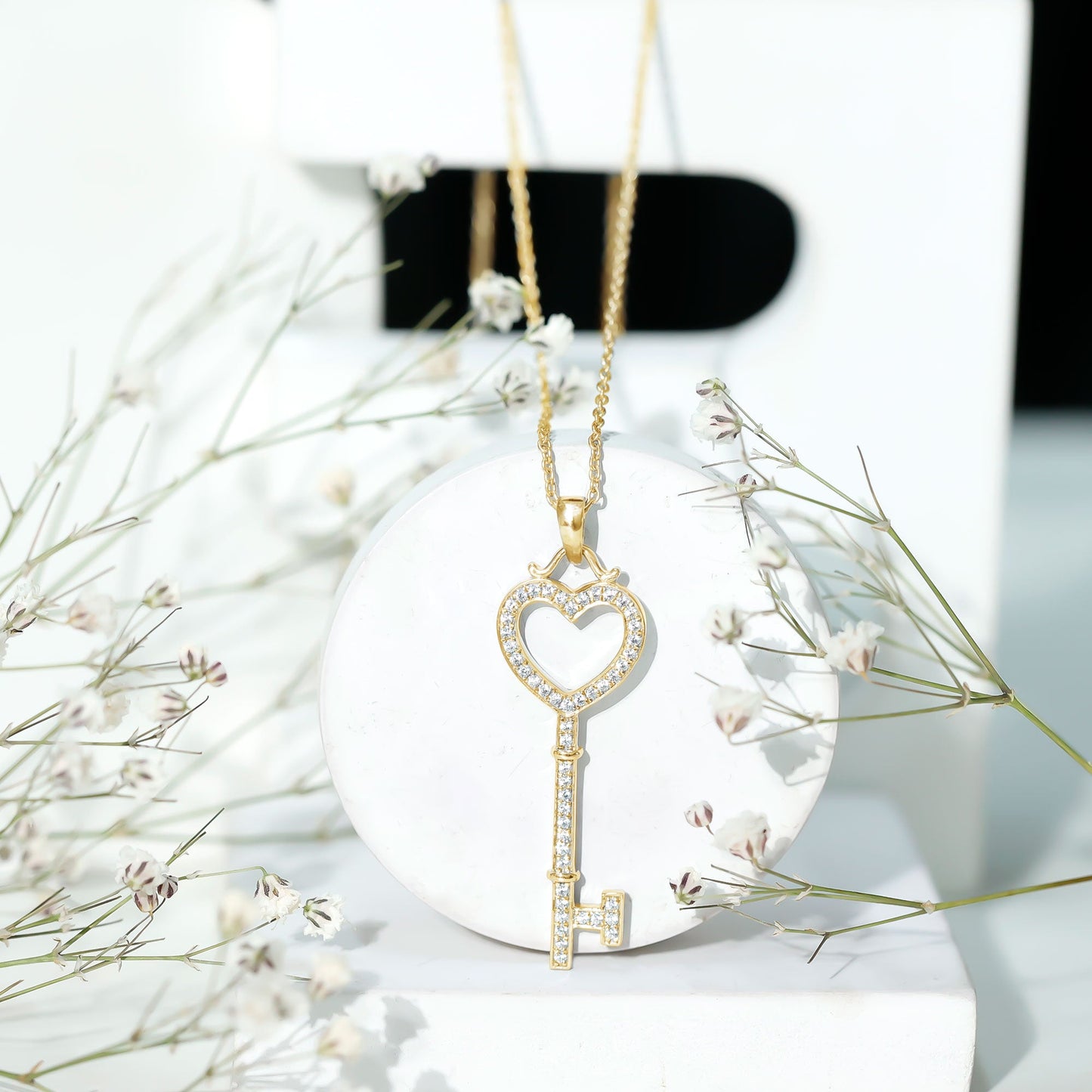 Open Heart Key Pendant with Zircon