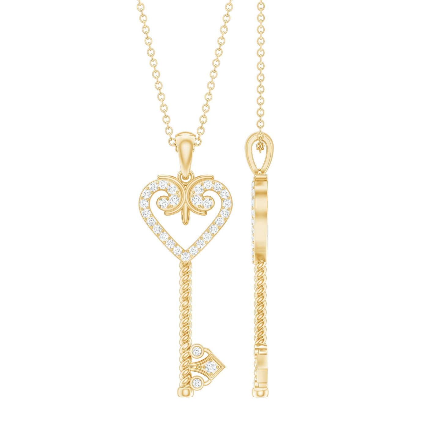 Cubic Zirconia Vintage Inspired Heart Key Pendant Necklace