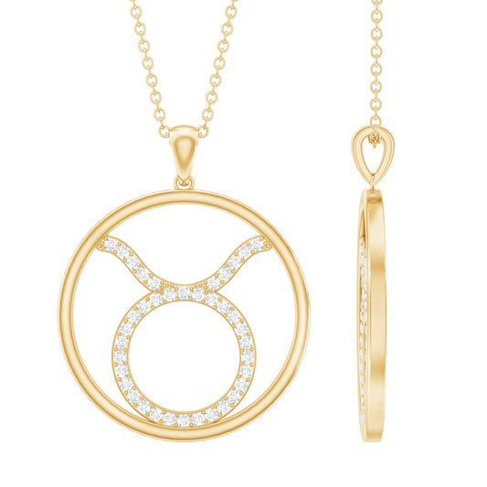 Certified Moissanite Taurus Zodiac Sign Pendant Necklace