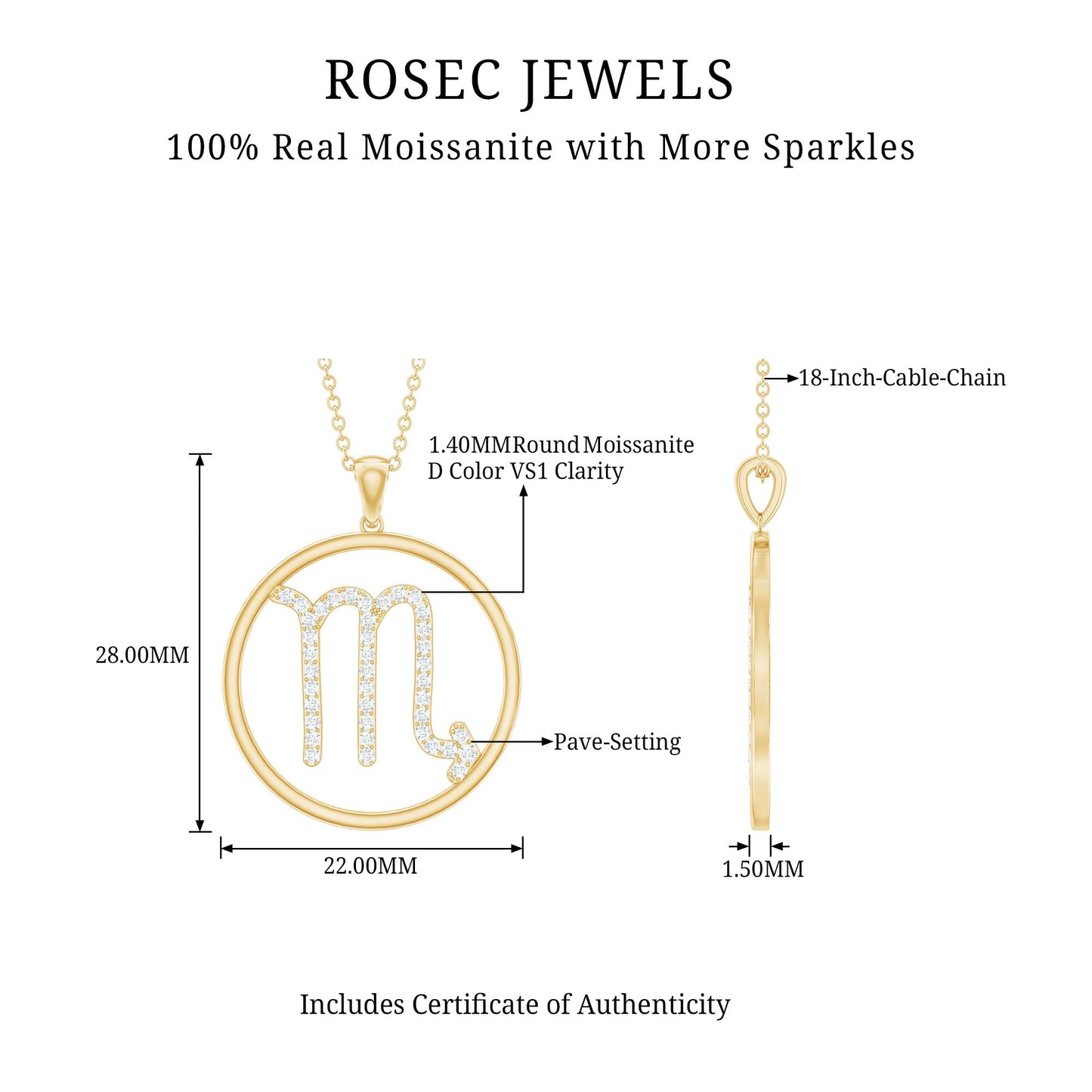 Certified Moissanite Scorpio Zodiac Pendant Necklace