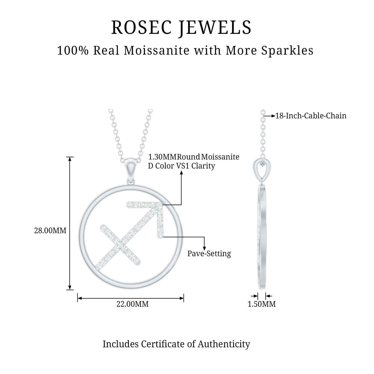 Certified Moissanite Sagittarius Zodiac Sign Necklace