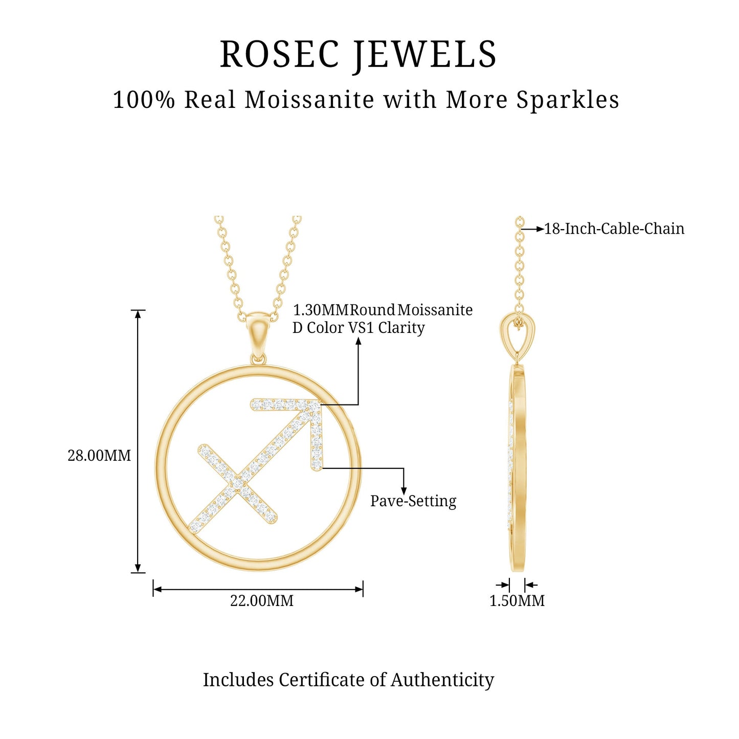 Certified Moissanite Sagittarius Zodiac Sign Necklace