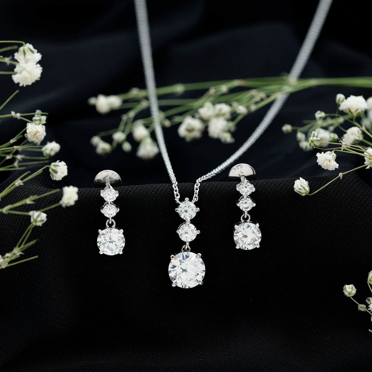 Cubic Zirconia Dangle Necklace and Earrings Set For Bride