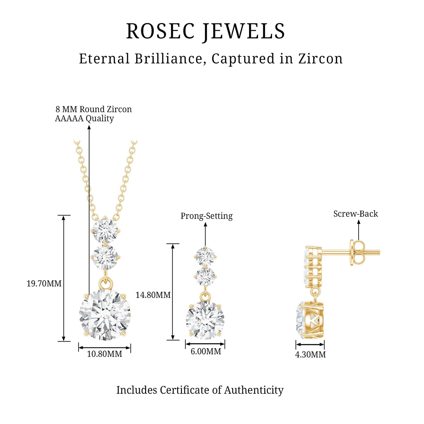 Cubic Zirconia Dangle Necklace and Earrings Set For Bride