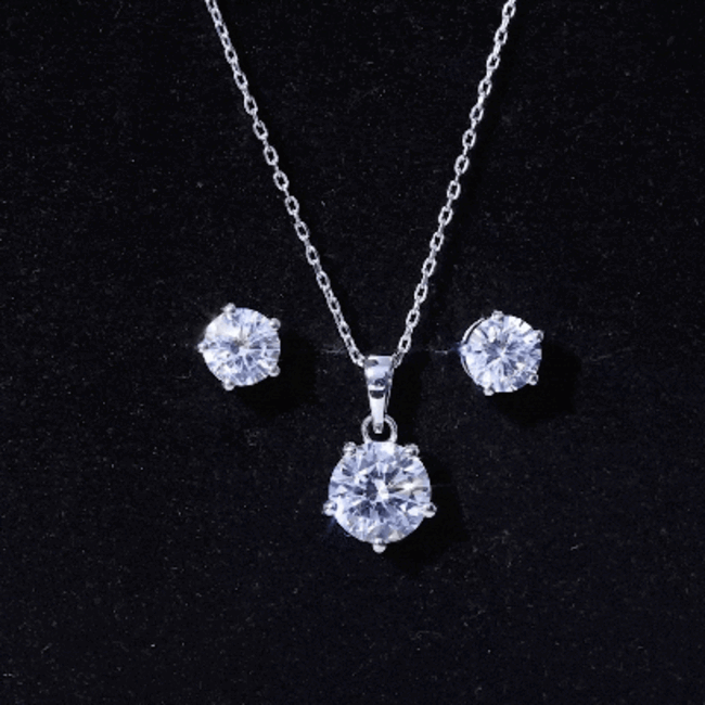 2 CT Zircon Solitaire Pendant and Earrings Set