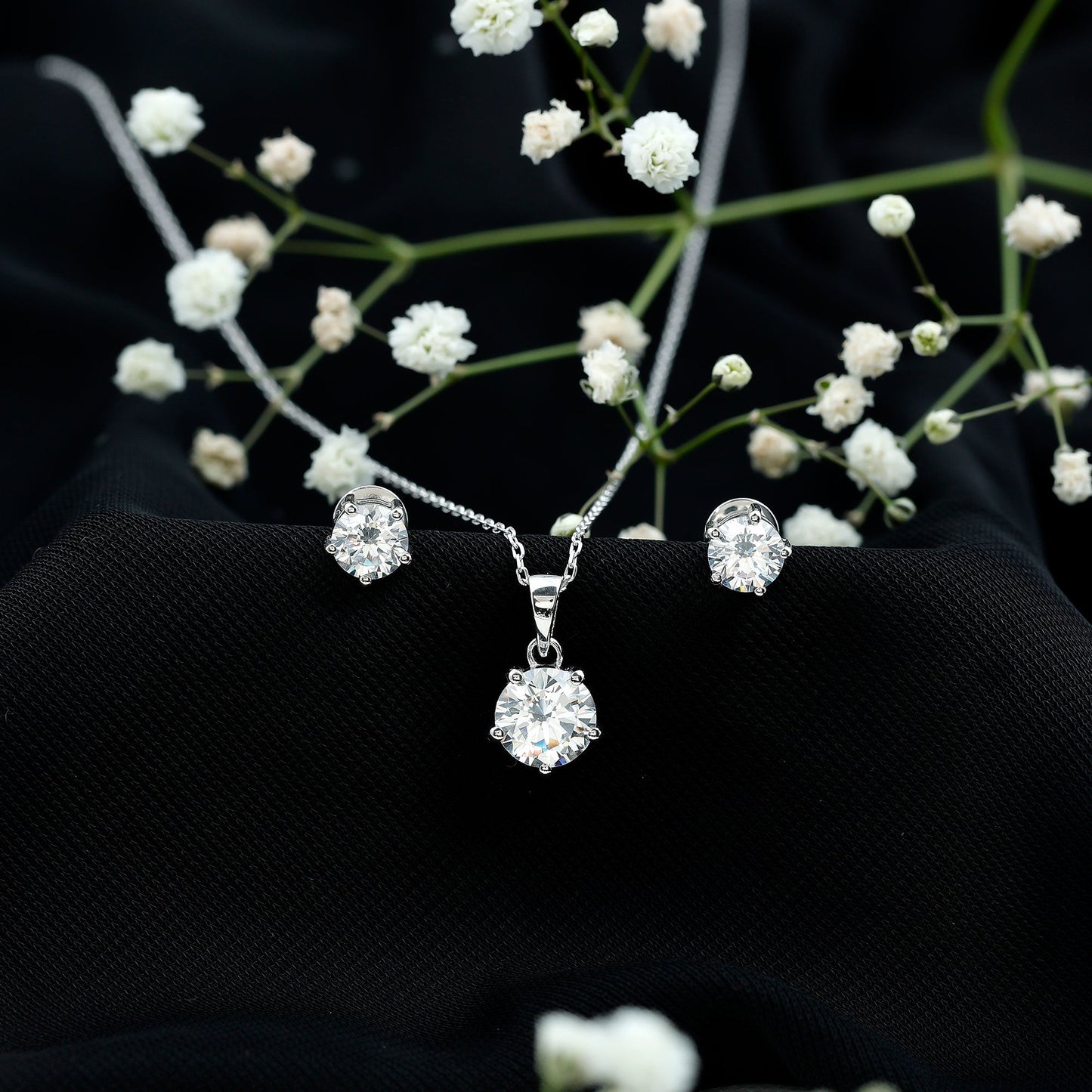 2 CT Zircon Solitaire Pendant and Earrings Set