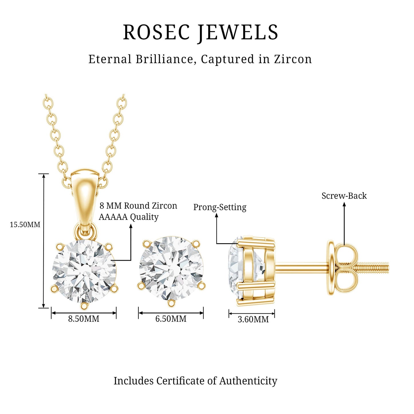 2 CT Zircon Solitaire Pendant and Earrings Set