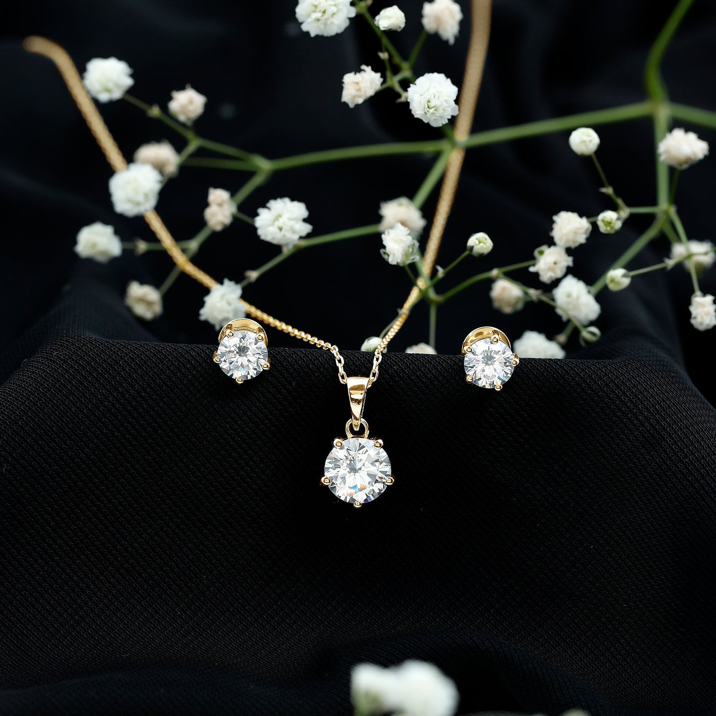 2 CT Zircon Solitaire Pendant and Earrings Set