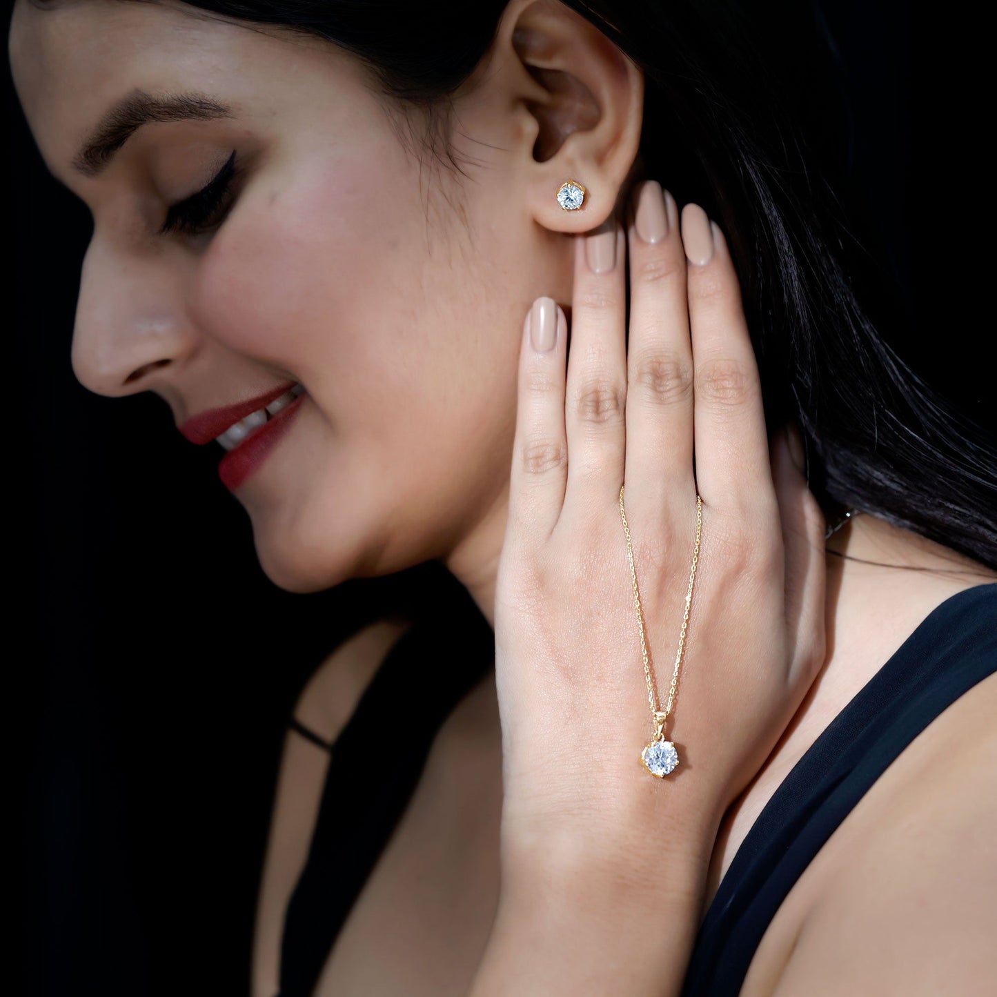 2 CT Zircon Solitaire Pendant and Earrings Set