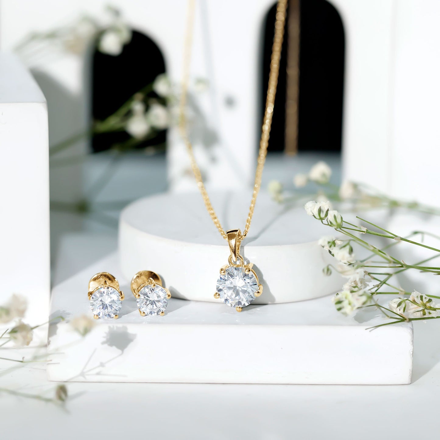 2 CT Zircon Solitaire Pendant and Earrings Set