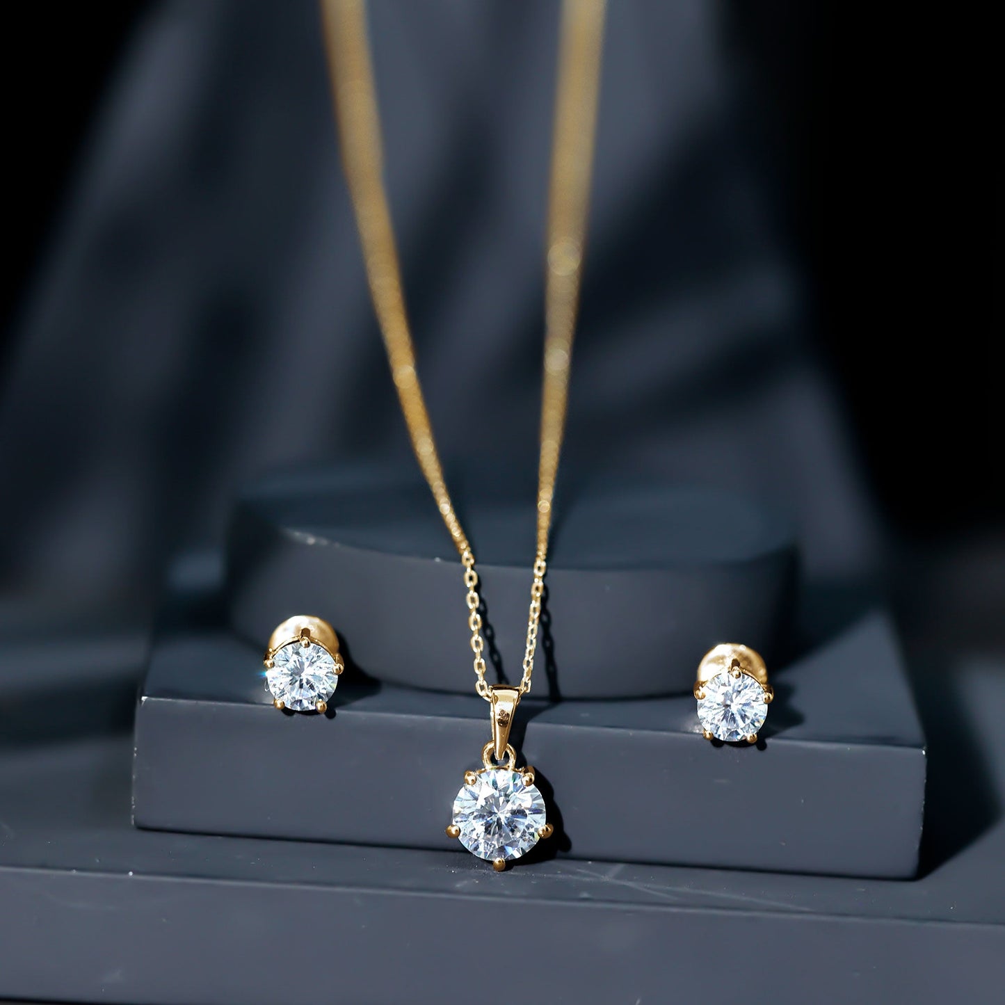 2 CT Zircon Solitaire Pendant and Earrings Set