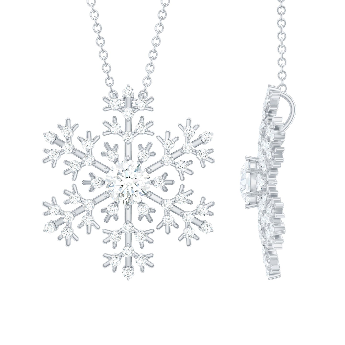 Certified Moissanite Snowflake Pendant Necklace With Chain