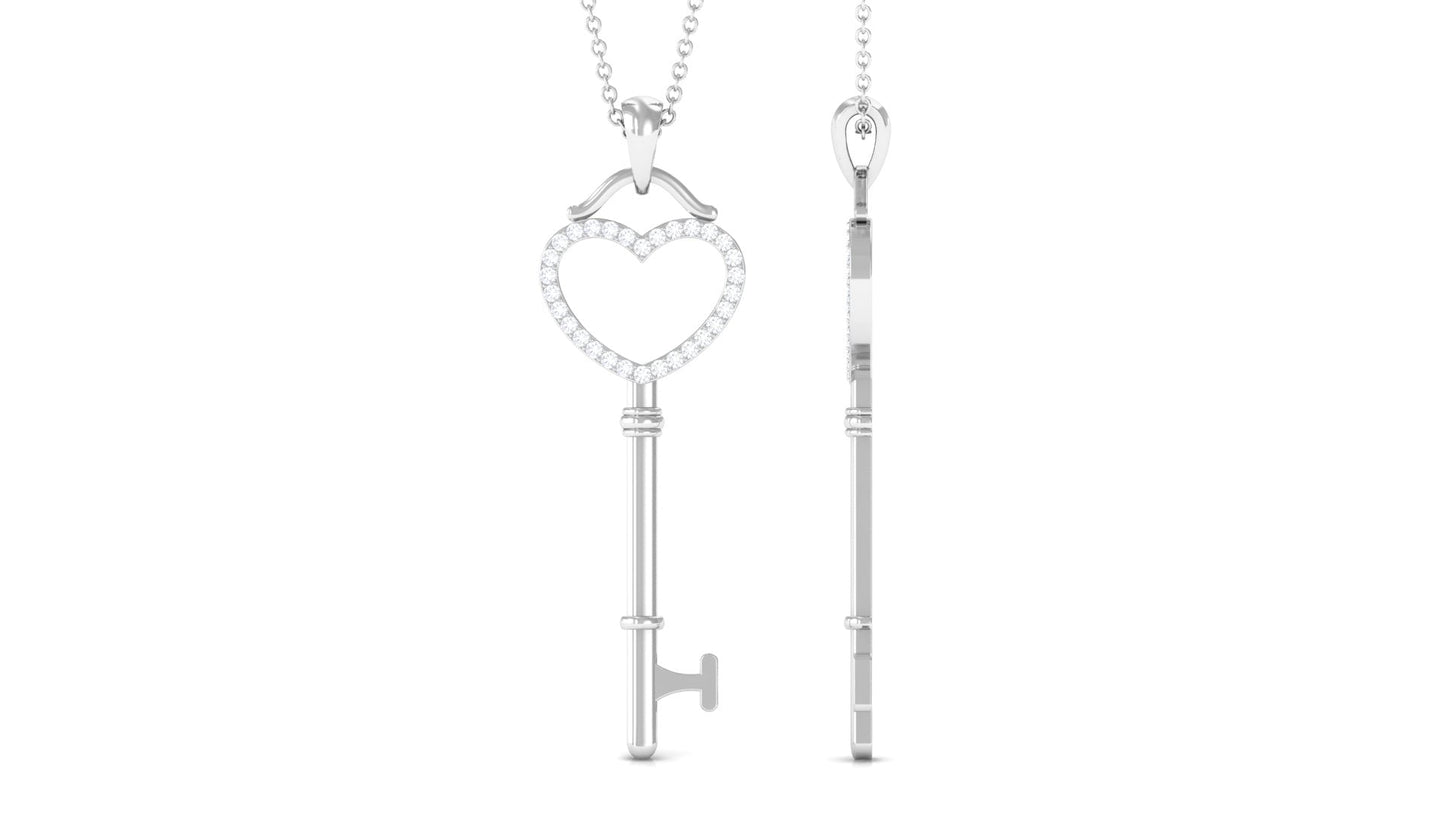Certified Moissanite Open Heart Key Pendant Necklace