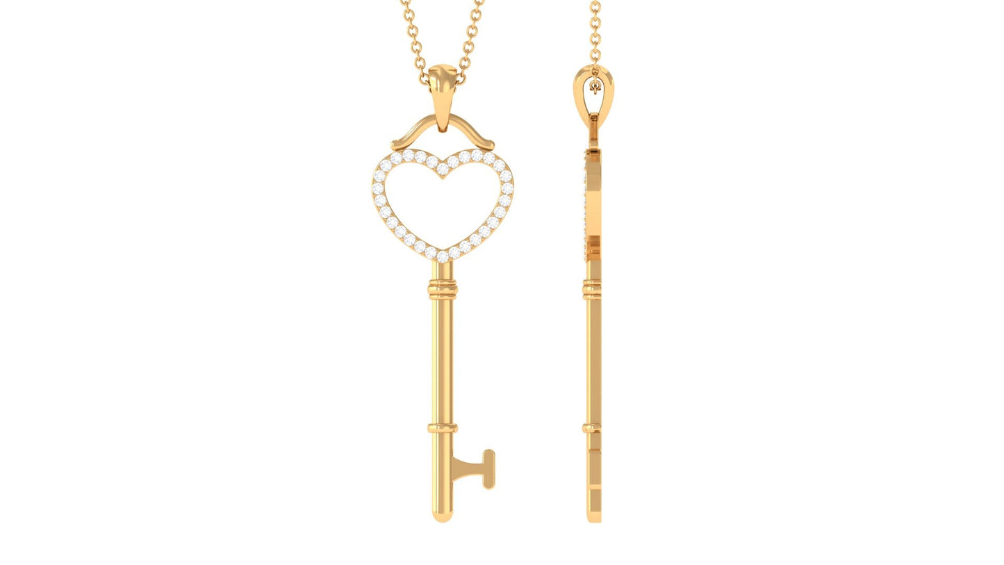 Certified Moissanite Open Heart Key Pendant Necklace