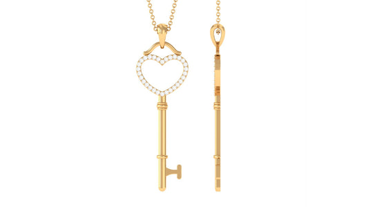 Certified Moissanite Open Heart Key Pendant Necklace