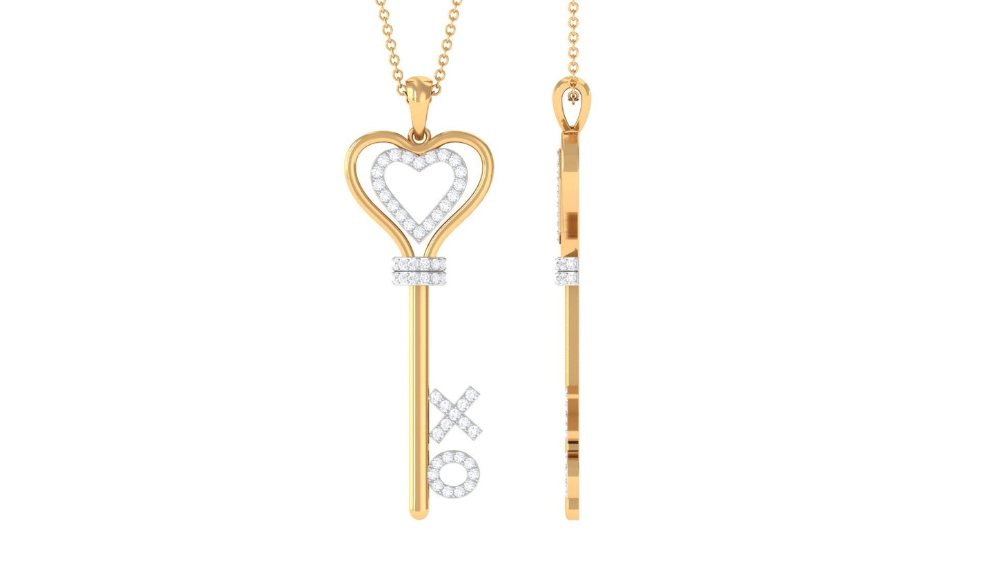 Moissanite Double Heart Key Pendant Necklace