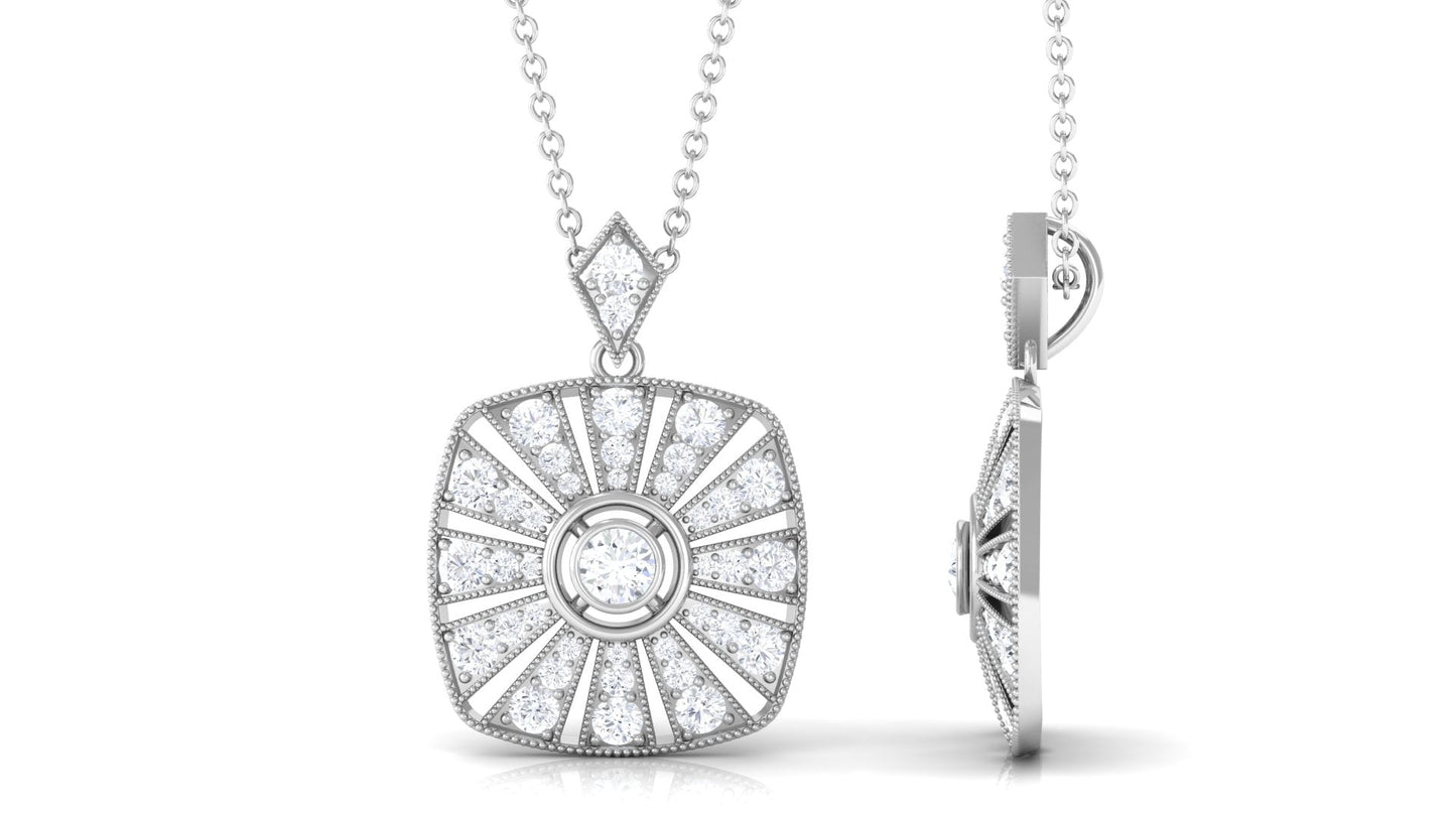 1 CT Certified Moissanite Beaded Vintage Pendant