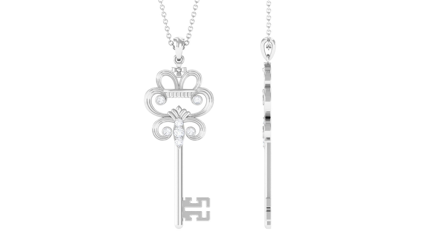 Moissanite Vintage Key Pendant Necklace with Certificate
