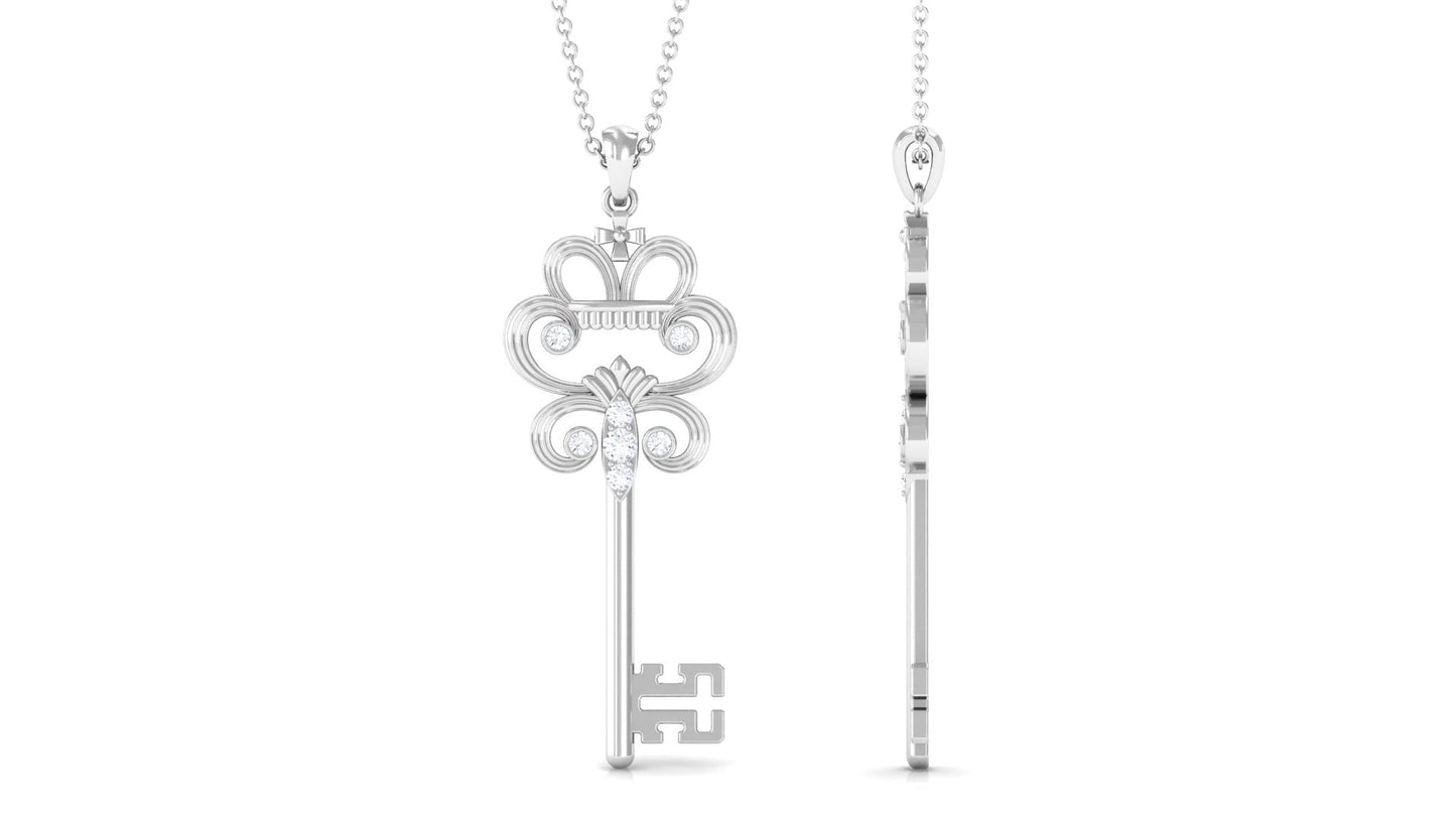 Moissanite Vintage Key Pendant Necklace with Certificate