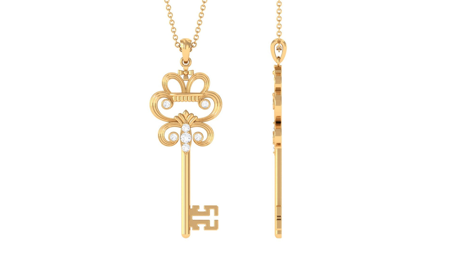 Moissanite Vintage Key Pendant Necklace with Certificate