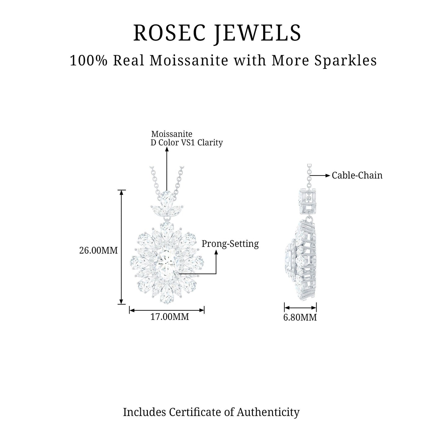 Certified Oval Moissanite Bridal Pendant Necklace