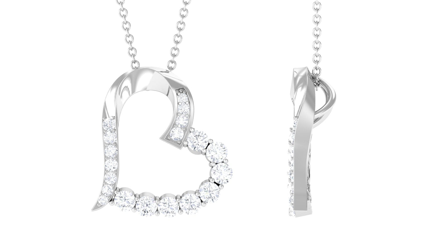 1 CT Round Cut Moissanite Heart Pendant in Prong Setting