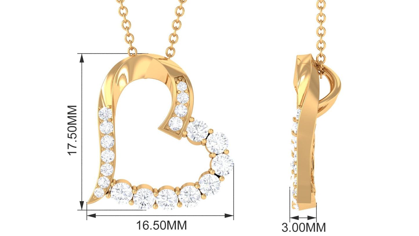 1 CT Round Cut Moissanite Heart Pendant in Prong Setting