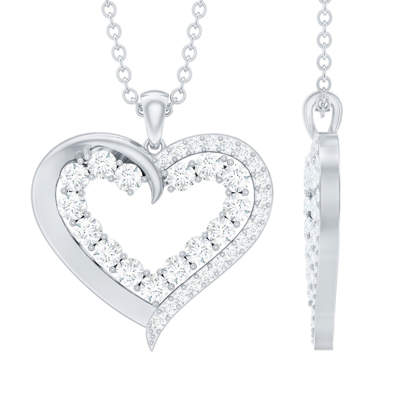 1 Carat Certified Moissanite Open Heart Pendant
