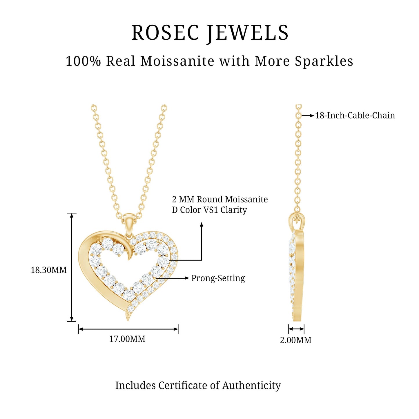 1 Carat Certified Moissanite Open Heart Pendant