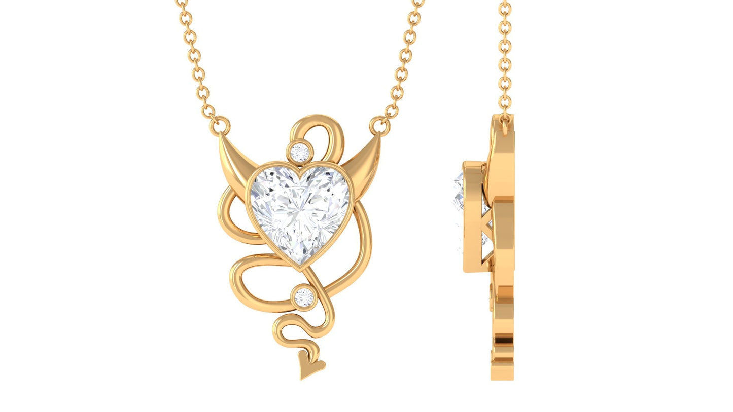 2.25 CT Moissanite Devil Heart Necklace in Bezel Setting