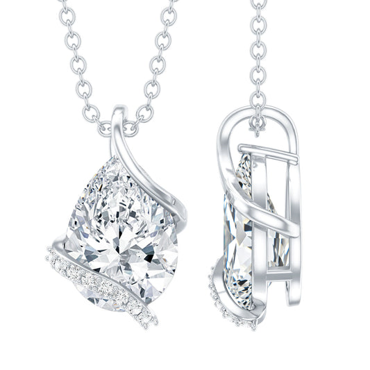2 Carat Pear Shaped Moissanite Solitaire Pendant in Silver