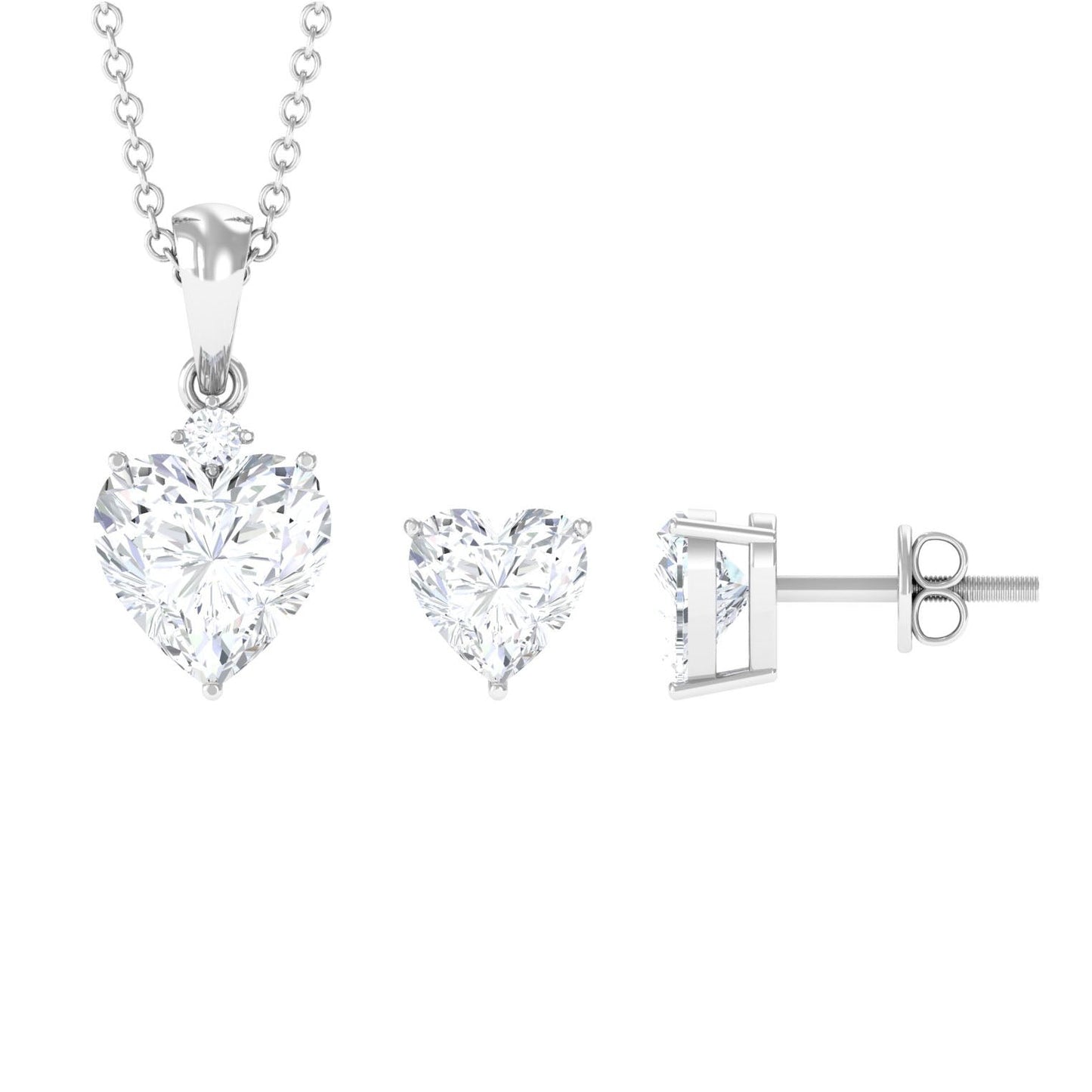 5 Carat Solitaire Moissanite Heart Pendant and Earrings Set